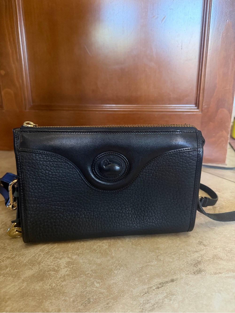 Dooney & Bourke Black Pebble Leather Crossbody with Gold Hardware